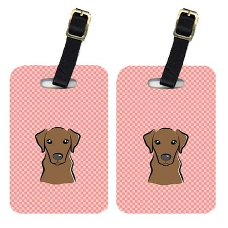 Carolines Treasures Carolines Treasures BB1234BT Pair Of Checkerboard Pink Chocolate Labrador Luggage Tags BB1234BT